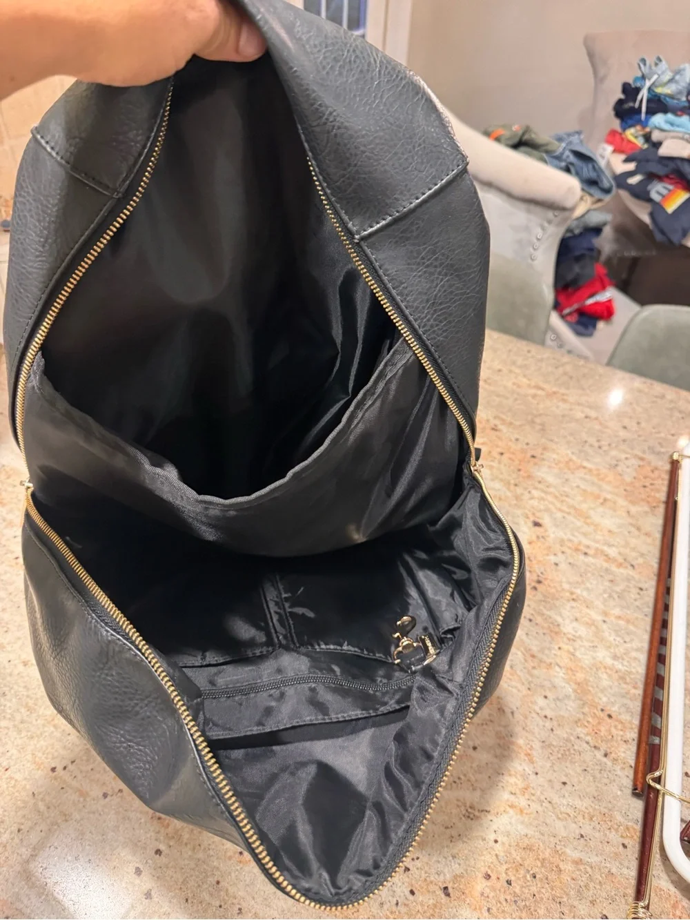 The Honest Co. Womens Black Leather diaper bag  with Gold Hardware